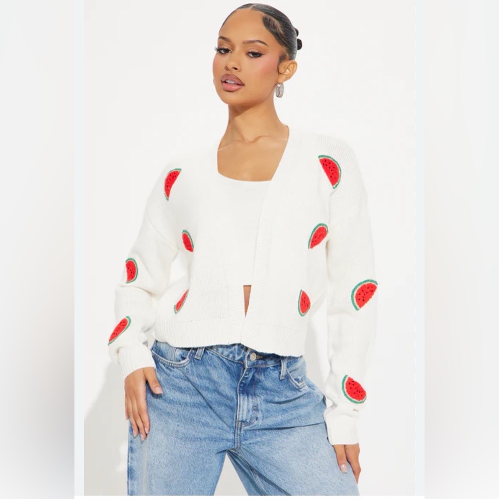 Moon and Madison White Cardigan with Watermelon Patches size M